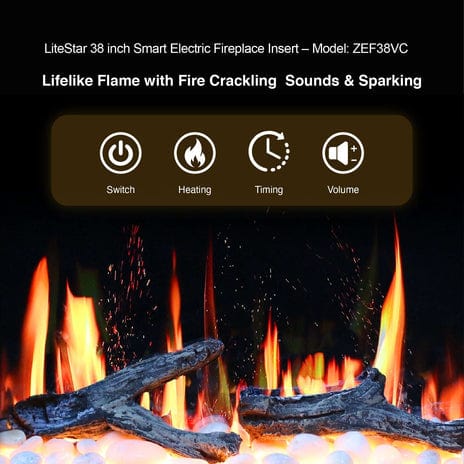 Litedeer Electric Fireplace Insert Litedeer LiteStar 38-in Smart Electric Fireplace Insert - ZEF38VC, Black