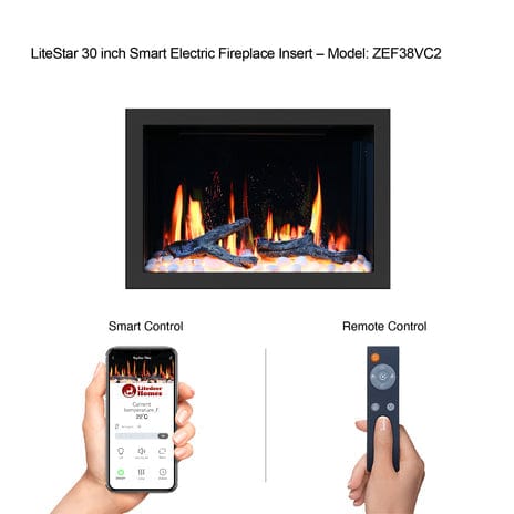 Litedeer Electric Fireplace Insert LiteStar 30-in smart electric fireplace insert with wifi crackling fire sounds crystal media, Black - ZEF38VCII