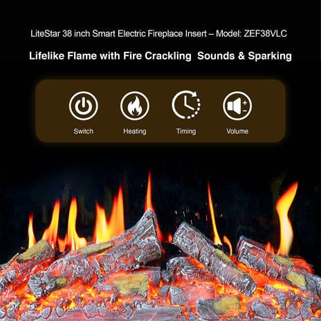 Litedeer Electric Fireplace Insert LiteStar 38" Smart Wifi Electric Fireplace Insert with App Crackling Sounds - ZEF38VC, Black