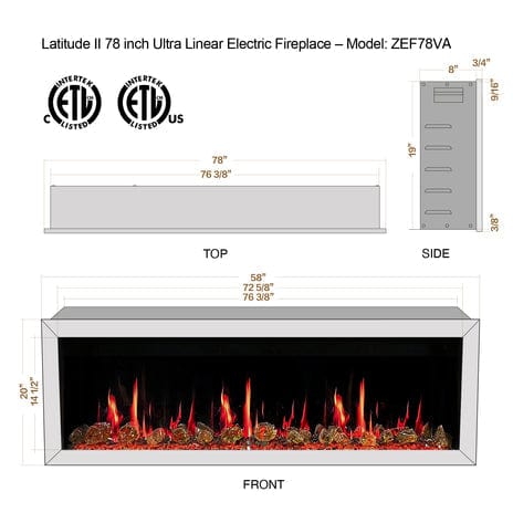 Litedeer Electric Fireplace Litedeer Gloria II 78-in Smart Control Electric Fireplace Wifi Enabled -White - ZEF78VCW