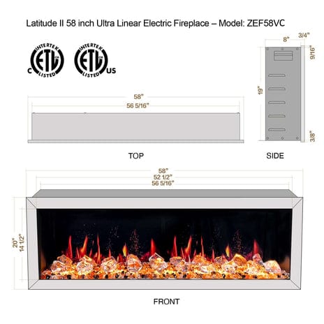 Litedeer Electric Fireplace Litedeer Homes Gloria II 58-in Smart Control Electric Fireplace with App WiFi Enabled - Model: ZEF58VA, 58 inch White Fireplace