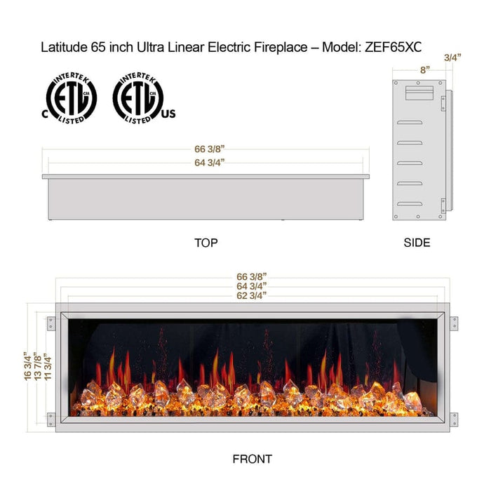 Litedeer Electric Fireplace Litedeer Latitude 65" Smart Control Electric Fireplace Wifi Enabled - ZEF65XC, Black
