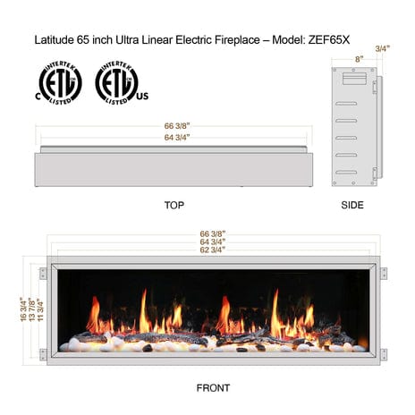Litedeer Electric Fireplace Litedeer Latitude 65" Ultra Slim Electric Fireplace with Smart App - ZEF65X, Black
