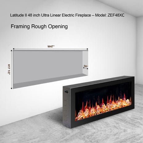 Litedeer Electric Fireplace Litedeer Latitude II 48" Smart Control Electric Fireplace Wifi Enabled with Crystal Decor Media - ZEF48XC, Black