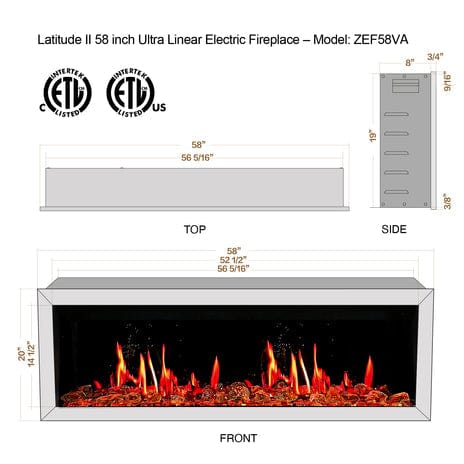 Litedeer Electric Fireplace Litedeer Latitude II 58-in Smart Control Electric Fireplace with Fire Crackling Sounds Reflective Amber Glass Included - ZEF58VAW
