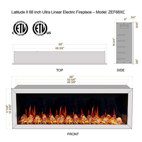 Litedeer Electric Fireplace Litedeer Latitude II 68-in Smart Control Electric Fireplace Wifi Enabled - ZEF68XC, Black