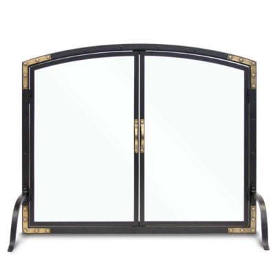 Pilgrim Fireplace Screens Pilgrim - Forged Rivet Glass Door ScreenPG 18448 Matte black finish with brass trim, 39”W x 32”H