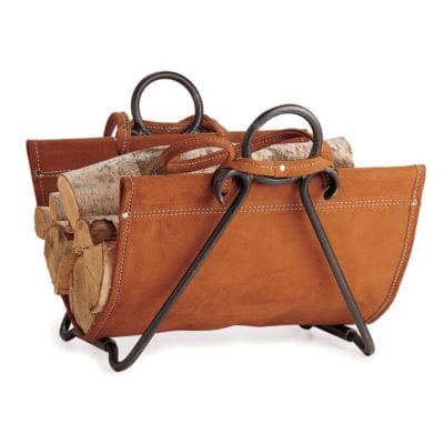 Pilgrim Log Holders Pilgrim - Forged Iron- Suede leather carrier With Vintage Iron frame 25”W x 17½”H x 14”D