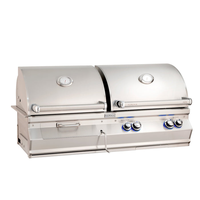 Fire Magic Built-In Grill Fire Magic - Aurora A830i Gas/ Charcoal Combo Built-In Grill With Analog Thermometer - Natural Gas / Liquid Propane
