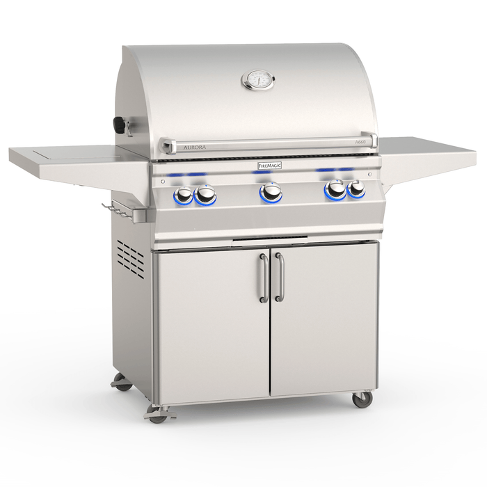 Fire Magic Portable Grill Fire Magic - Aurora A660s Portable Grill With Analog Thermometer & Flush Mounted Single Side Burner With Backburner - Natural Gas / Liquid Propane