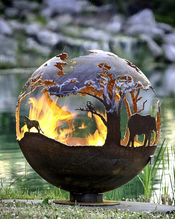 The Fire Pit Gallery Fire Pit Spheres The Fire Pit Gallery - African Safari Flat Steel Base Electronic Ignition, Match Lit & Wood Burning