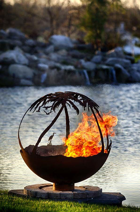 The Fire Pit Gallery Fire Pit Spheres The Fire Pit Gallery - Another Day in Paradise Fire Pit Sphere - Flat Steel Base Electronic Ignition, Match Lit & Wood Burning