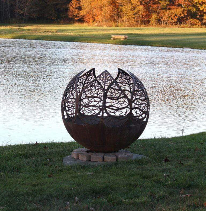 The Fire Pit Gallery Fire Pit Spheres The Fire Pit Gallery - Autumn Sunset Leaf Sphere Flat Steel Base Electronic Ignition, Match Lit & Wood Burning