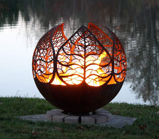 The Fire Pit Gallery Fire Pit Spheres The Fire Pit Gallery - Autumn Sunset Leaf Sphere Flat Steel Base Electronic Ignition, Match Lit & Wood Burning
