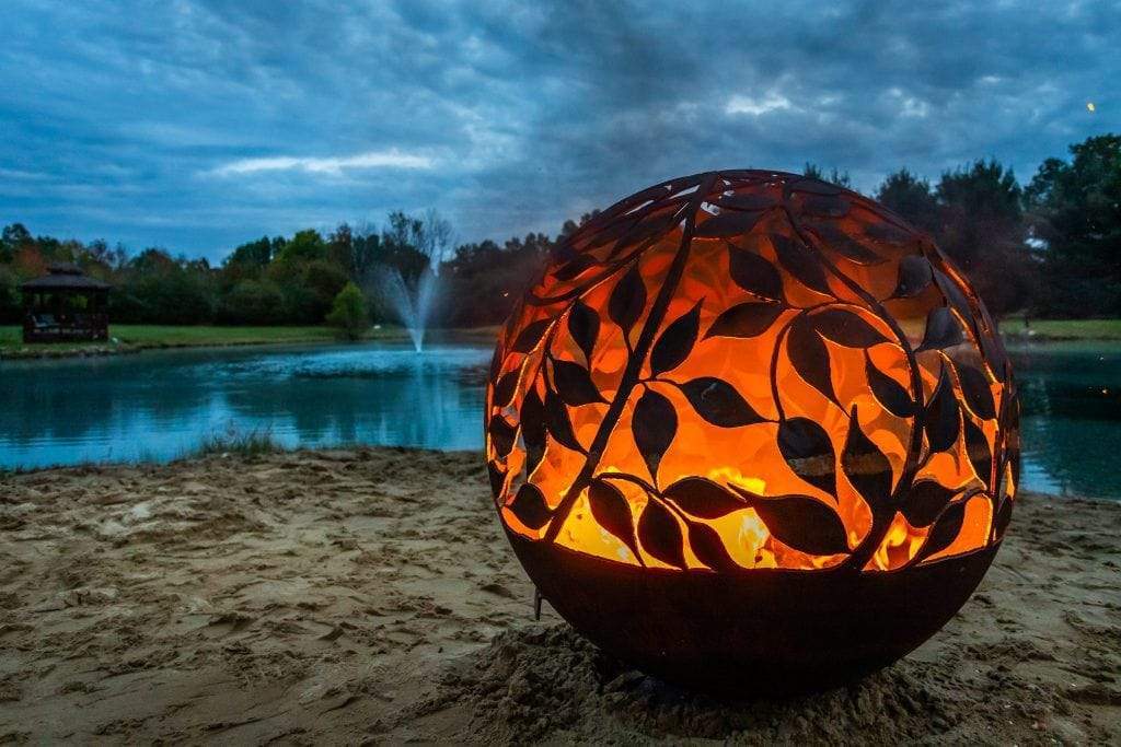 The Fire Pit Gallery Fire Pit Spheres The Fire Pit Gallery - Eden Flat Steel Base Electronic Ignition, Match Lit & Wood Burning
