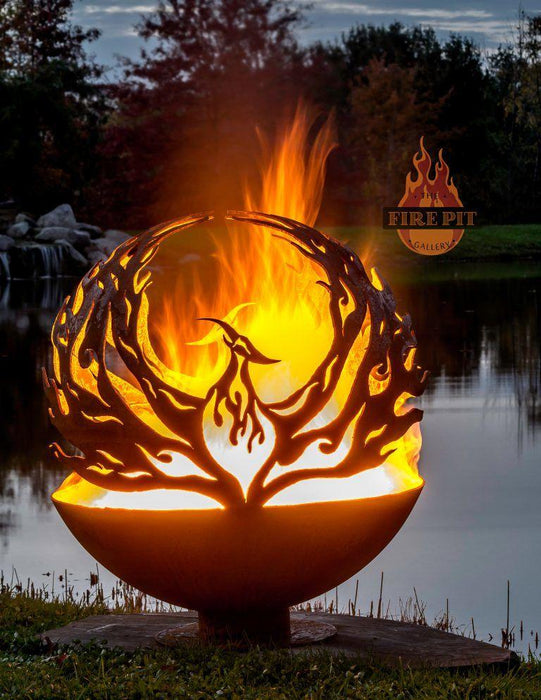 The Fire Pit Gallery Fire Pit Spheres The Fire Pit Gallery - Phoenix Rising Flat Steel Base Electronic Ignition, Match Lit & Wood Burning