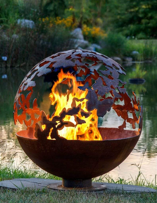 The Fire Pit Gallery Fire Pit Spheres The Fire Pit Gallery - Wings Butterfly Sphere Flat Steel Base Electronic Ignition, Match Lit & Wood Burning