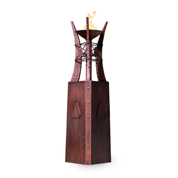 The Outdoor Plus Copper Fire Tower 24" Triangular Bastille Fire Tower - Copper - Match Lit or Electronic Ignition - Natural Gas / Liquid Propane - The Outdoor Plus