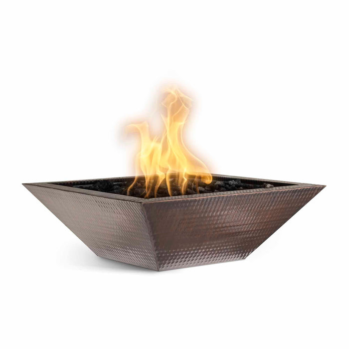 The Outdoor Plus Fire Bowl Hammered Patina Copper / 24" / Match Lit Maya Square Commerical Grade CSA Certified Fire Bowl