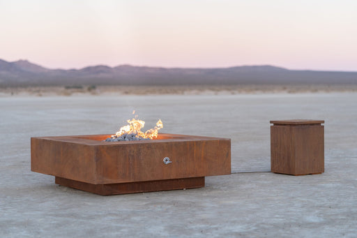The Outdoor Plus Fire Pit Corten Steel / 36" D x 16" H / Match Lit with Flame Sense Cabo Square Fire Pit -  Metal Collection - Commercial Grade & CSA Certified