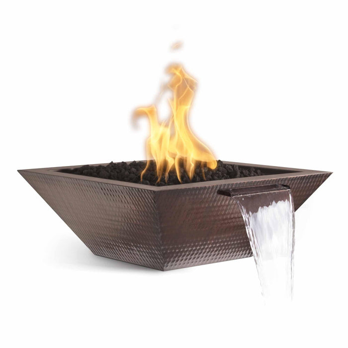 The Outdoor Plus Fire & Water Bowl Hammered Patina Copper / 24" / Match Lit Maya Square Commerical Grade CSA Certified Fire & Water Bowl