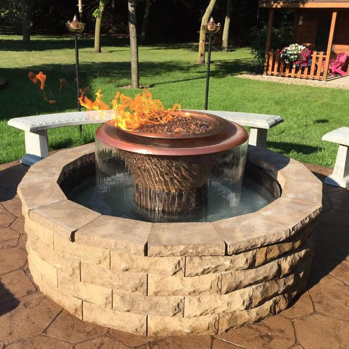 The Outdoor Plus Fire & Water Fountain 60" Round Olympian Fire & Water Fountain - Copper - 360 Spill - Low Voltage Electronic Ignition - The Outdoor Plus